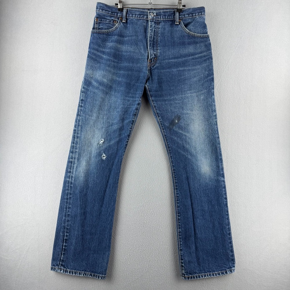 Levis Jeans Mens 36x34 (Fits 35x33) 517 Bootcut Faded‎ Distressed Blue Denim